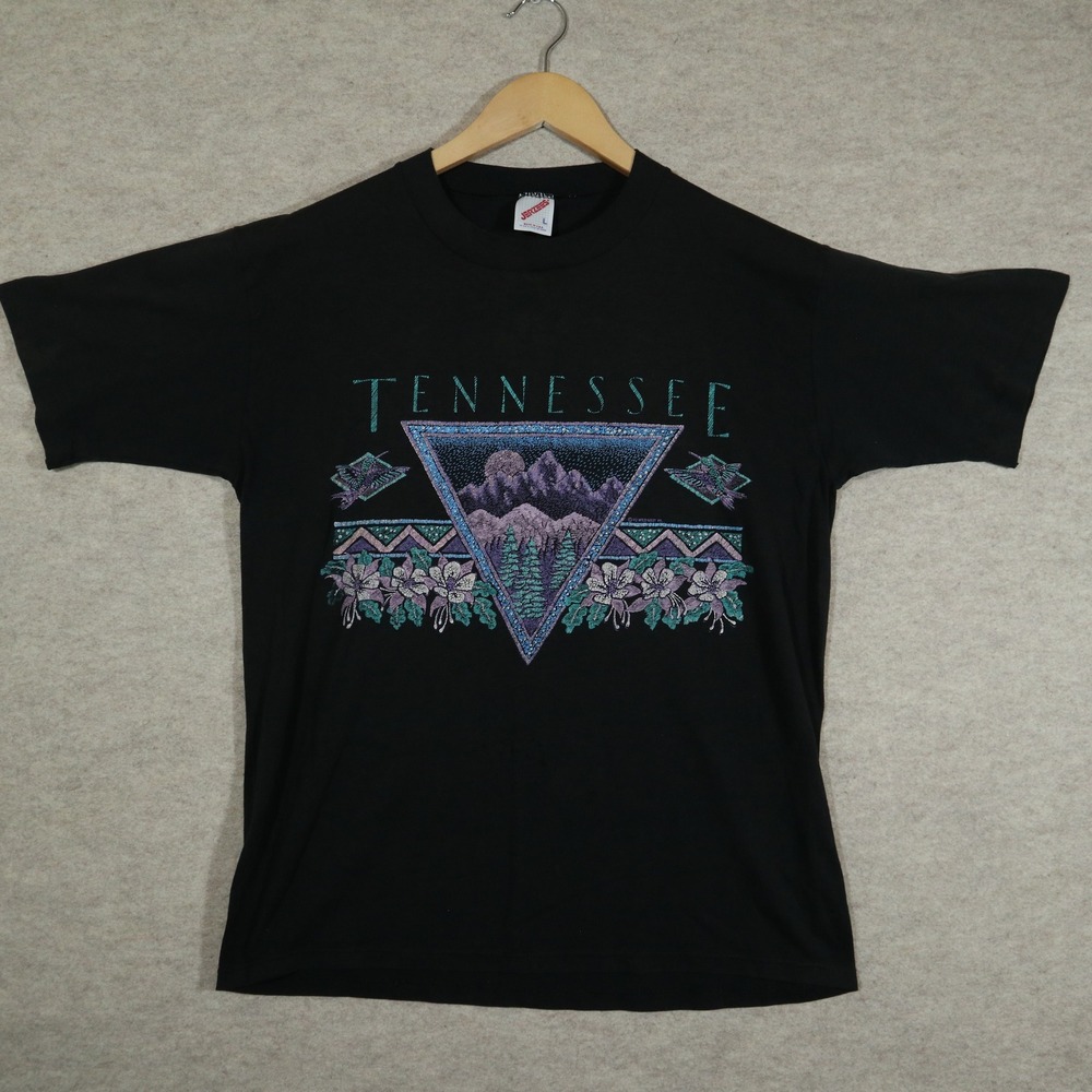 Vintage 90s Jerzees Tennessee T Shirt Mens Large Black 1992 Wild West Souvenir